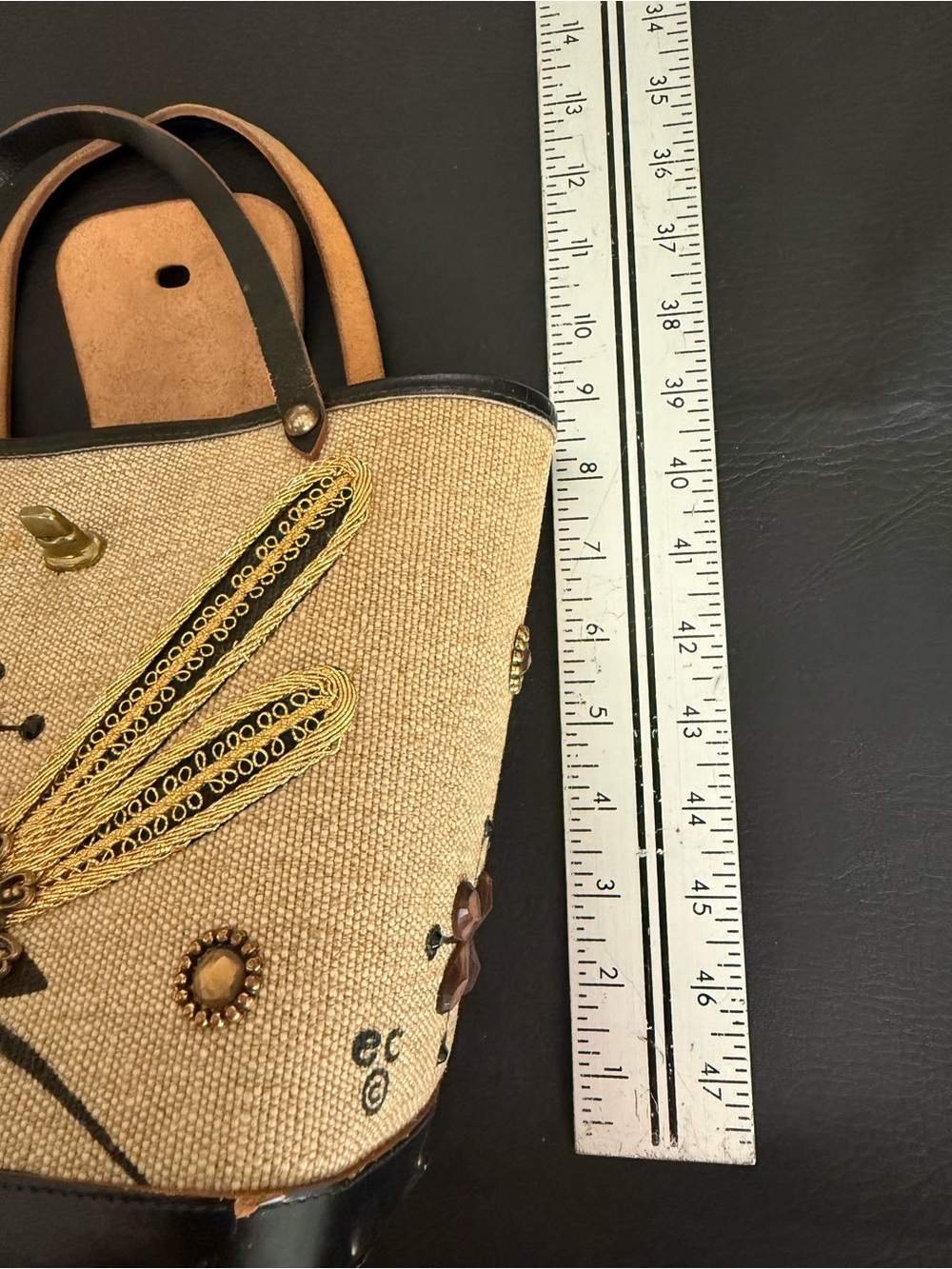 Vintage Enid Collins “Roadrunner” Beige and Black Embellished Tote Bag - Picture 12 of 14